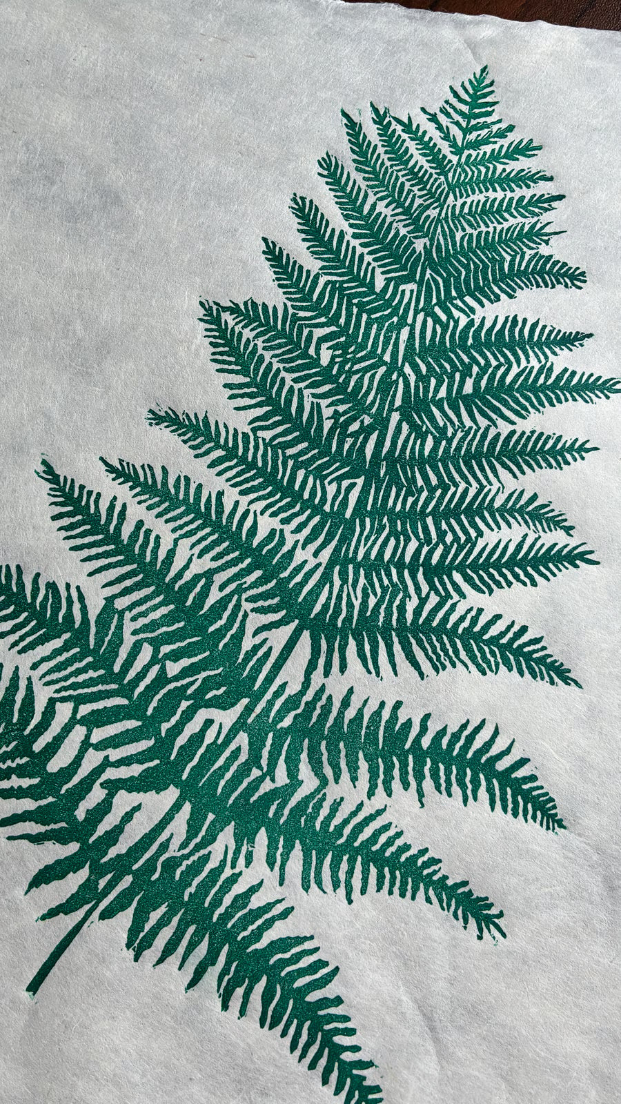 SECOND SALE – Forest green fern original linocut print