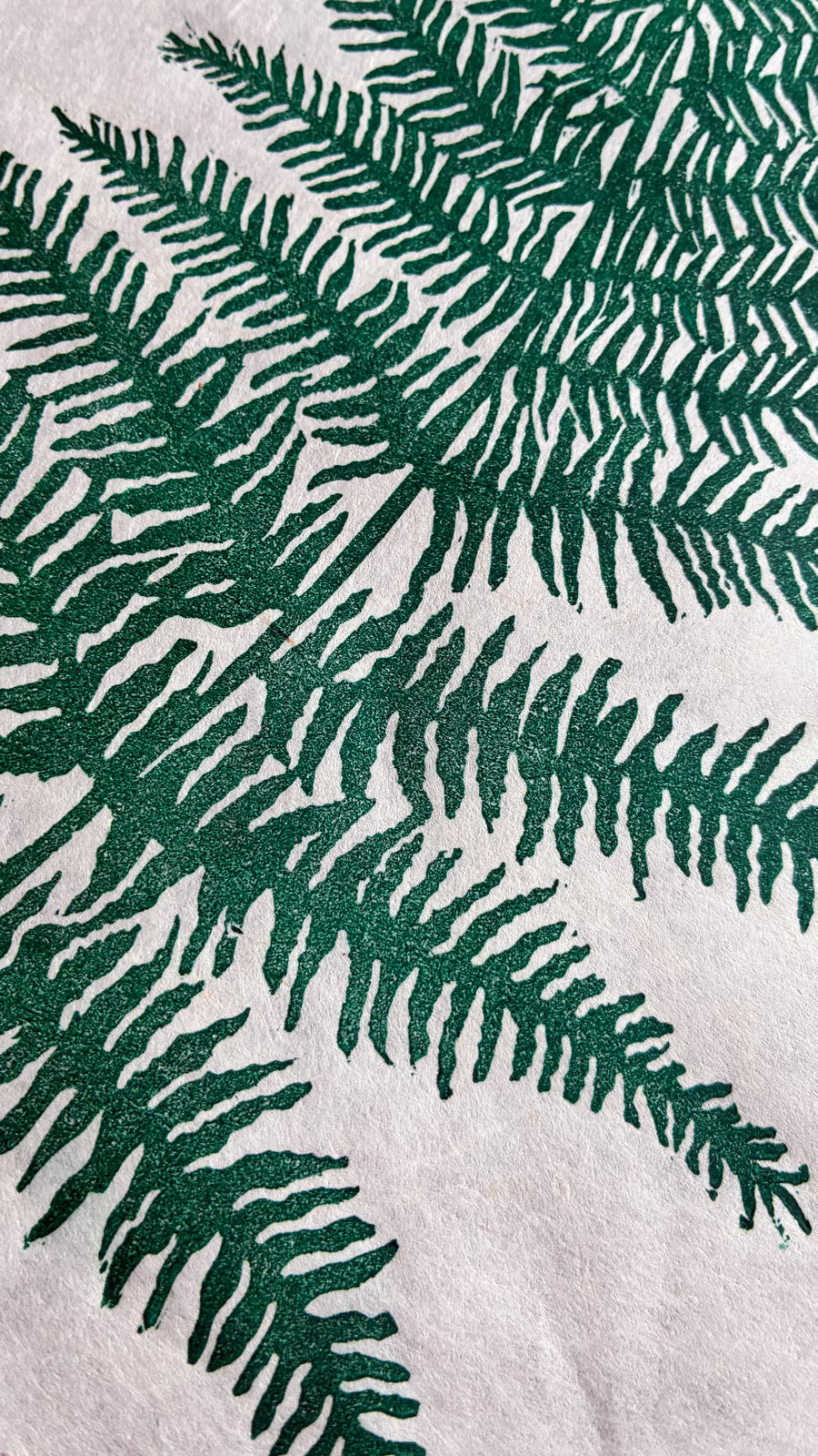 SECOND SALE – Forest green fern original linocut print