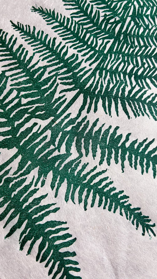 SECOND SALE – Forest green fern original linocut print