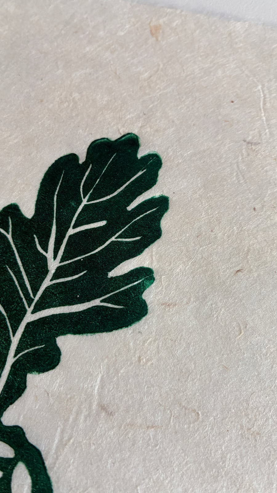 SECOND SALE – Oak leaf and acorn original linocut print in forest green