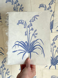 Original bluebell linocut print, for calm home wall art decor, created in Hampshire by Botanical artist, Sam Luck.