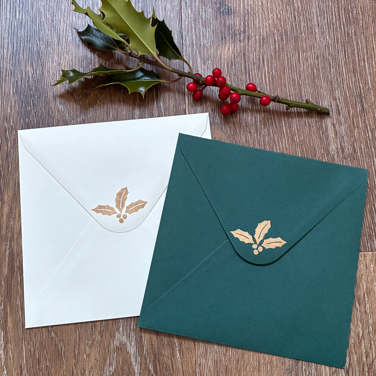 Holly Linocut Christmas Cards