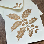 Gold and Green Holly Original Lino Cut Christmas Cards