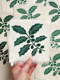 Green Holly Branch Original Lino Print – Handmade Paper Botanical Print