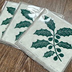 Green Holly Branch Original Lino Print – Handmade Paper Botanical Print