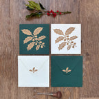 Gold and Green Holly Original Lino Cut Christmas Cards