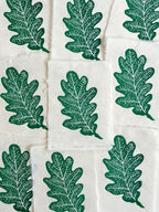 Print edition of an oak leaf A6 linocut print, hand carved and printed in the UK.