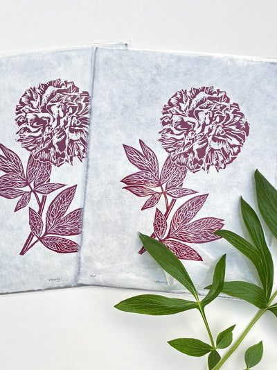 Gifts for gardeners and nature lovers. Peony linocut wall art prints, UK.