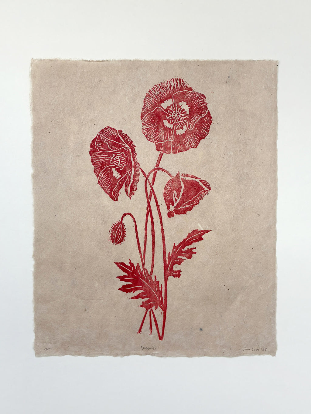 Wild Poppies Botanical Linocut Print 10x12 – Handmade Nature Wall Art UK