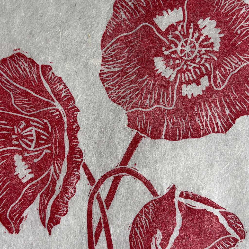 Wild Poppies Botanical Linocut Print 10x12 – Handmade Nature Wall Art UK