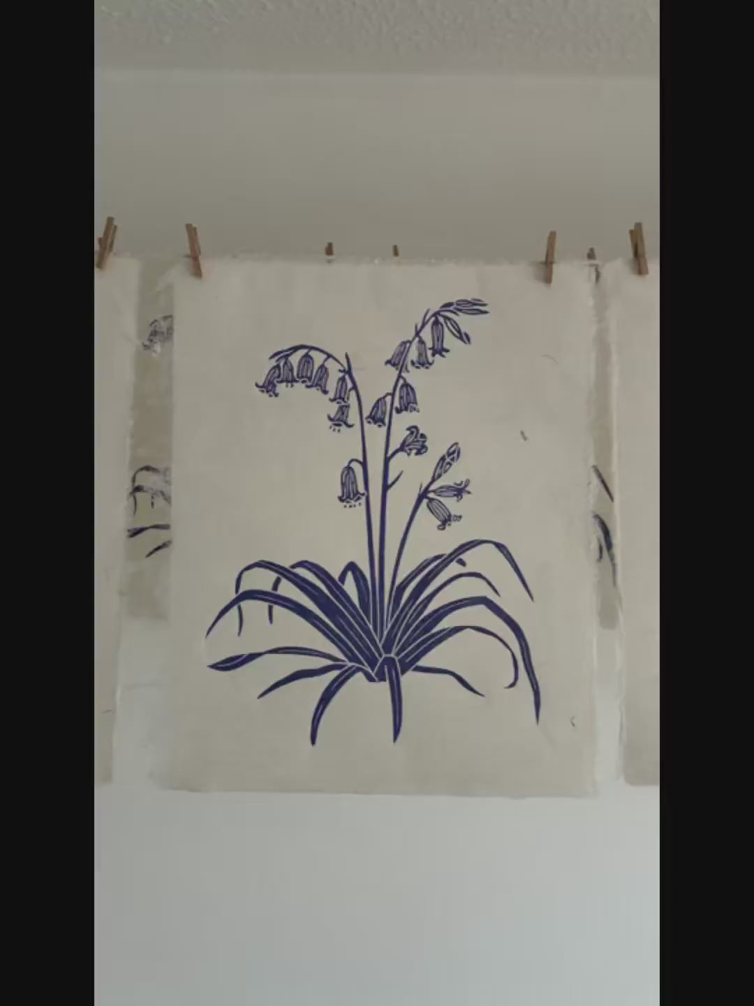 Linocut print process video showing how I created my bluebell art print.