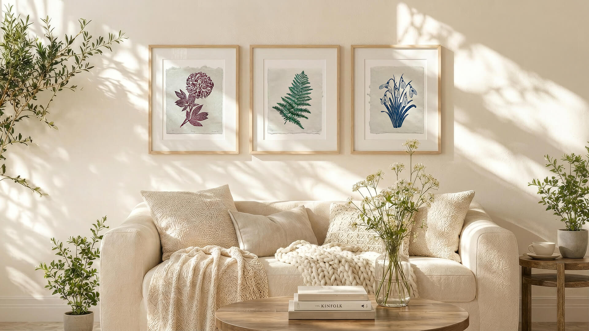 Botanical gallery wall art idea for calm natural home decor, by Sam Luck, UK.