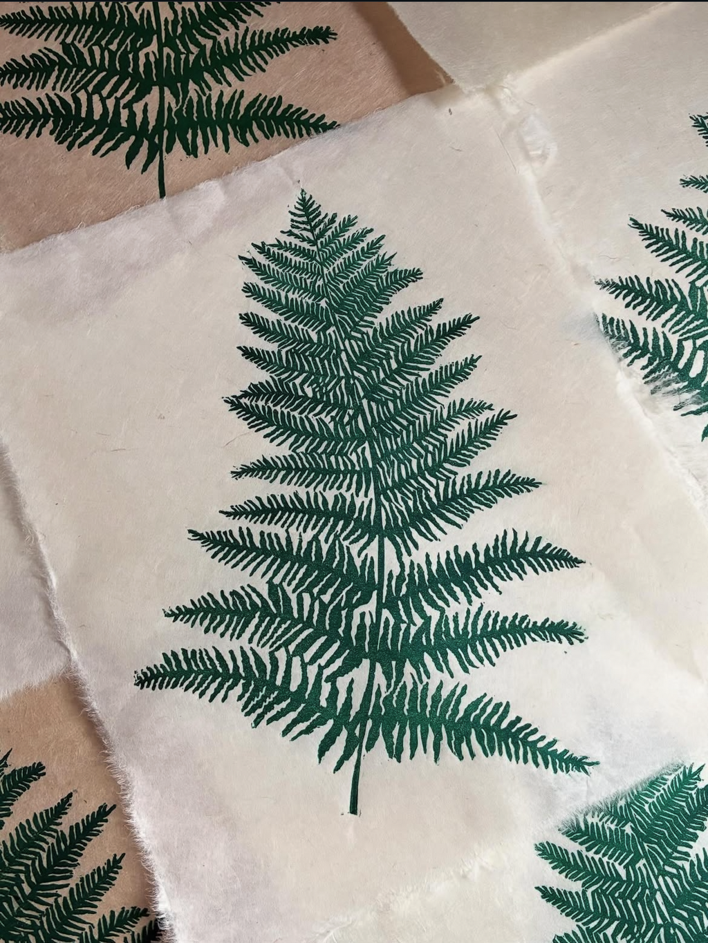 Fern Leaf Botanical Linocut Print 8x10 – Handmade Nature Wall Art UK
